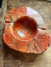 Vtg MCM Italian Red Alabaster Ashtray Massive 8lb Hand-Carved Live Edge Marble picture