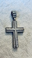 Silver Tone Rhinestones Studded Cross Pendant Chain 24” Fashion Necklace picture