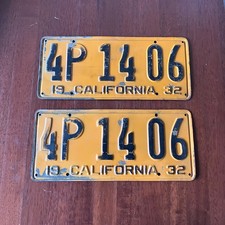 2 VTG 1932 California Yellow License Plates 4P 14 06 RARE DEPRESSION ERA FIND picture