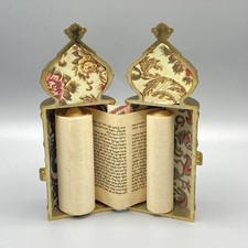 Vintage Miniature Jewish Torah Scroll Gold Tone Plastic Case Judaica Hebrew picture