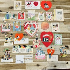 Antique Valentine Card Lot of 25 Die Cut Pop Up Mechanical 1920s Vintage Signed picture