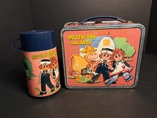 Vintage Aladdin Industries 1973 Raggedy Ann and Andy Metal Lunchbox and Thermos. picture