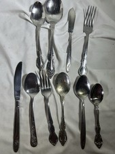 VTG 10 pcs Mix Forks Knives Spoons Oneida Cosmos Japan Korea Stainless Flatware picture