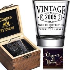 21st Birthday Gifts for Him Her - Limited Edition Shot Glass with Wooden Box picture