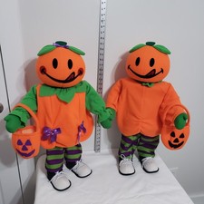 Vintage Porch Kids Boy & Girl Halloween Standing Pumpkin 26” Trick Treat Greeter picture