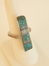 Vintage turquoise mosaic sterling silver ring sz 7 or bolo tie slide picture