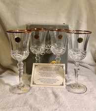 RCR Golden Line 24K Gold Rim White Wine Glasses Set of 4 Clear Decorated picture
