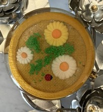 Vintage 1970s Daisy & Lady Bug Lucite Resin Art Trivet picture