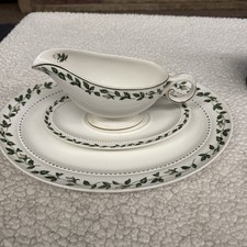 Hall Cameo Rose Mary Dunbar Gravy Boat & Tray + Serving Bowl Vintage Dinnerware picture