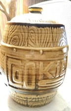 Vintage Monmouth Pottery Western Stoneware Wood Grain BARREL Cookie Jar picture
