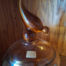 1960s VIKING STAMPED VTG Tailed Bird Amber Glass Candy Jar & lid. GORGEOUS picture
