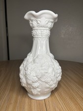 Vintage Tall Ornate Imperial Indiana Milk Glass Loganberry  Grapevine Vase  picture