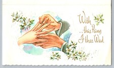 Vintage Wedding Greeting Card With This Ring I Thee Wed Religious Floral picture