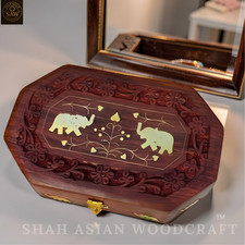 Antique Wooden Jewelry Box - Vintage Elephant Trinket Box & A Premium Gift picture