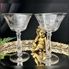 Fostoria Heather Champagne Coupes Pair Etched Crystal Sherbet Glasses picture