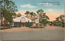 c1950s TAMPA, Florida Postcard TOWER TRAILER COURT Highway 541 Linen / Unused picture