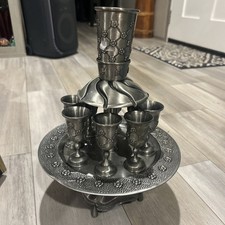Flower Quilted Design Pewter 8-Cup Kiddush Wine Fountain picture