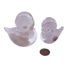 Vtg Set 2 Reijmyre Swedish Lead Crystal Bird Figurine Clear Hand Blown 3' and 4