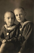 1920s Ukrainian Boys Children Brothers Portrait Soviet Vtg Snapshot Photo B&W picture