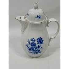 Vintage Wunsiedel Bavaria Porcelain Coffee Pot Blue Floral Motif Gold Trim picture