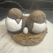 VINTAGE CASALS PAIR OF CERAMIC BROWN & WHITE GLAZED PEACE BIRDS AND ONE EGG PERU picture