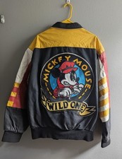 Vintage Jeff Hamilton Mickey Mouse Wild One Leather Bomber Jacket Disney Sz XL picture