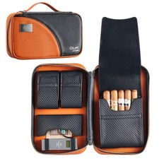 68 Degrees Leather Cigar Case for 5 Cigars – Orange Travel Humidor with 3 picture