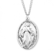Large 925 Sterling Silver Miraculous Mary's Medal Pendant Medal Necklace picture
