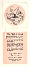 Vintage 1929 Irving Trust Company NYC Estate Trust Will Advertising Card picture
