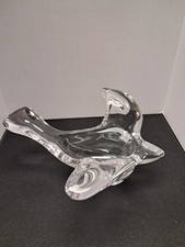 Heavy Clear Crystal Bird Shaped Art Glass Bowl Centerpiece Candy Dish 7” picture