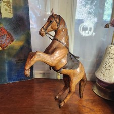 Vintage MCM Hand-made Leather raped Horse Figurine Saddle and Bridle 15