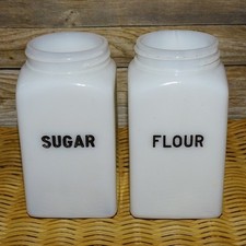 Vintage Hazel Atlas Range Size SUGAR & FLOUR Shakers Heavy Milk Glass No Lids picture