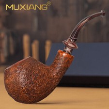 MUXIANG Sandblasted Briar Freehand Tobacco Pipe Handmade Wooden Pipe Curved Stem picture