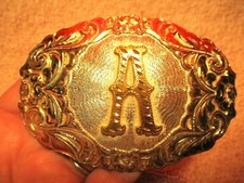 Fancy Letter ~A~ USA MADE CRURMINE El Aturo Bronze Heavy Western Belt Buckle  picture