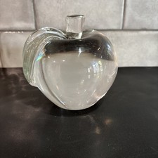 Vintage Clear Crystal Glass Apple Paperweight with Leaves picture