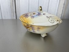 VTG HAND PAINTED PORCELAIN COVERED POWDER Dish W/ Lid ENESCO JAPAN Floral picture
