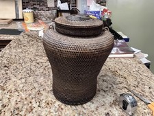 Large Vintage Woven Rattan Basket With Lid – 13” Snake Charmer RARE picture