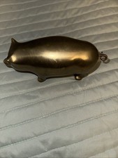 Vintage Antique Brass Pig Figurine Curly Tail, Heavy 6” x 3” Excellent Condition picture