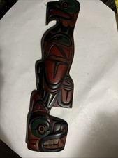 1992 Hand Carved Wood Eagle Alaska Pacific Northwest Folk Art Wall Plaque Signed picture