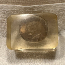 Clear Acrylic Rectangular Paperweight w/ Embedded Coin, Clear Finish picture