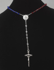 Vintage St. Kateri Lily of the Mohawks Crucifix Cross Rosary Glass Crystal 20'' picture