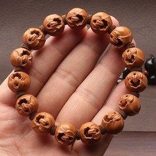 14mm Hand Carved Faceless Buddha Bead Bracelet Single Strand Unisex Mala New picture