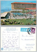 1969 Accadia Hotel Herzlia Israel Swimming Pool & Beach Chrome Postcard picture