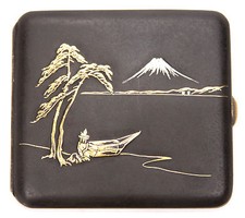 Unusual Vintage Japanese Iron Repousse Gold Damascene Cigarette Case Komai Old picture