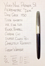 Parker 51 Aerometric Demi Black & Chrome Medium 14k Fine Nib Excellent Restored picture
