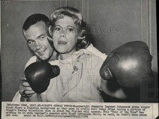 1959 Press Photo Actress Dinah Shore and Heavyweight Champion Ingemar Johanson picture