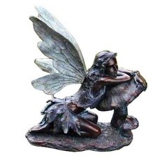 Napco Imports Fairy On Mushroom Copper Tone 17 x 15 Bronze Metal Collectible ... picture