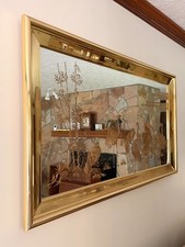 Vintage Brass Etched Mirror - Cranes & Bamboo, Large picture