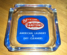 Vintage Sanitone American Laundry Dry Cleaners Glass Advertising Ashtray MCM picture