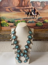 Vintage Old Pawn Navajo Native American Turquoise Squash Blossom Necklace  picture